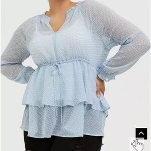 Torrid size 2 Light Blue Polka Dot Sheer Top